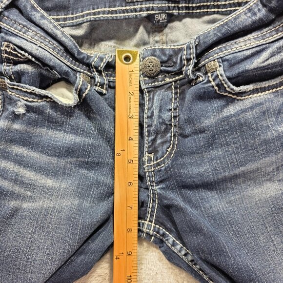 Silver Jeans Suki Mid Capri Womens 28 Blue Distressed Embroidered Pockets Denim - Picture 11 of 12